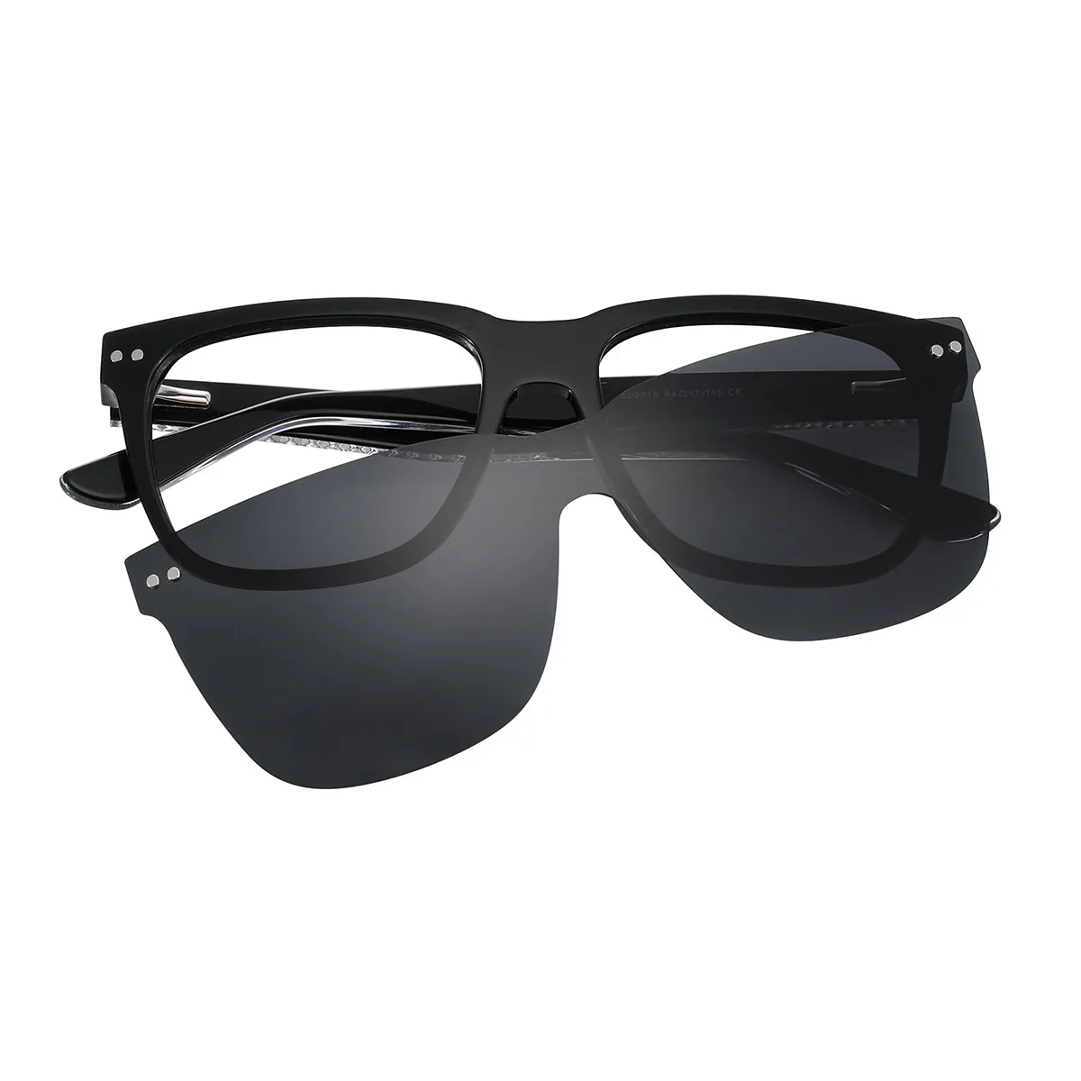 Bertran - Square Black Clip On Sunglasses for Men & Women